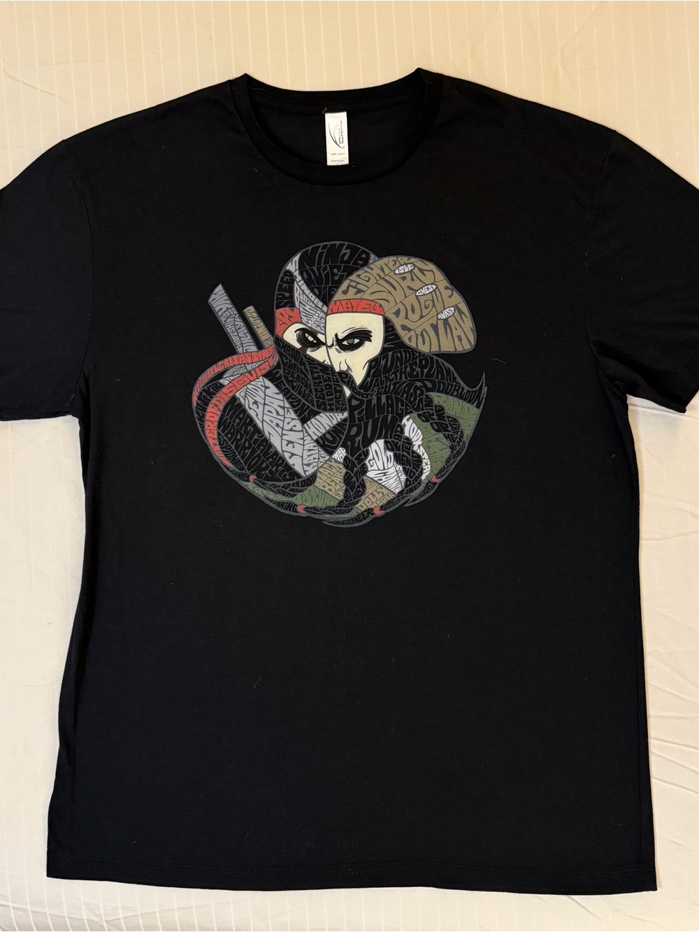 Cotton Heritage Black Crewneck Tee Ninja with Color Lettering - sz L